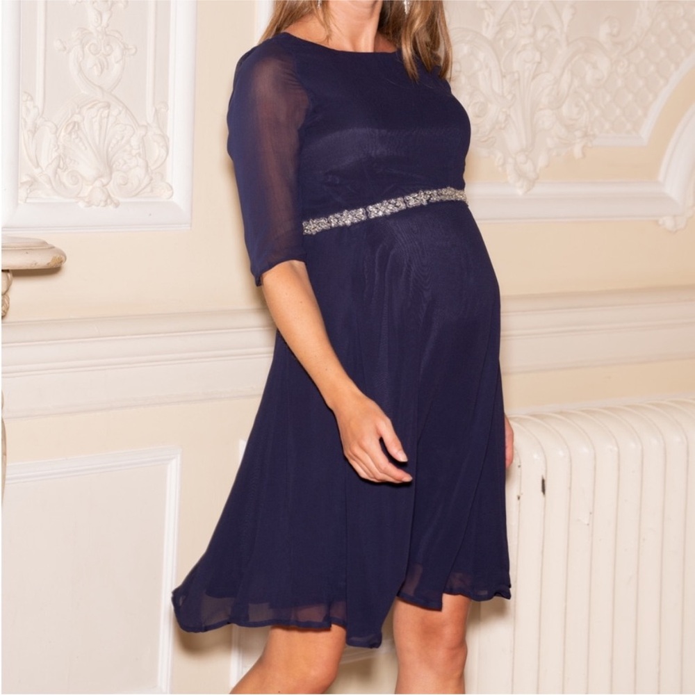 Seraphine Navy Gisele Cocktail Dress with Embellished Belt